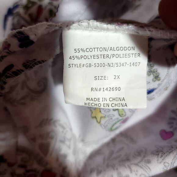 Divine Scrub Top Size 2x Jdm Scrubs Nurse Nursing Shirt Top Work White Hearts   - Picture 12 of 12